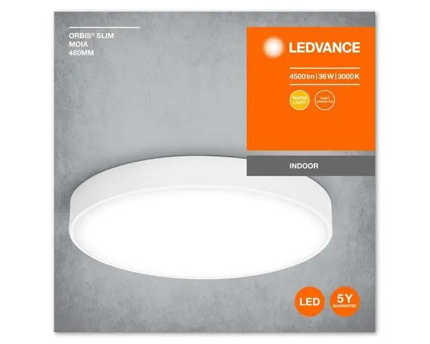 Plafoniera LED Ledvance Orbis Slim Moia 480, 36W, 4500 lm, lumina calda (3000K), IP20, Ø48cm, metal/PMMA, Alb