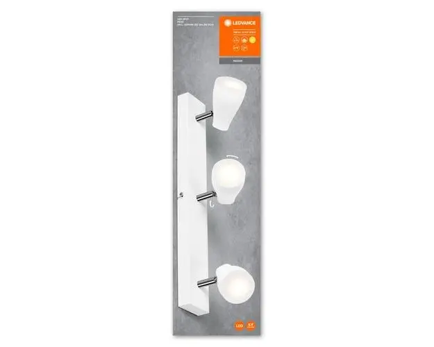 Spot LED triplu ajustabil Ledvance Pear, 3xGU10, 3x4.3W, 1050 lm, lumina calda (2700K), IP20, 444x131x60mm, metal/plastic, Alb