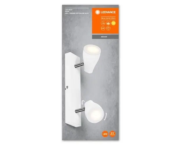 Spot LED dublu ajustabil Ledvance Pear, 2xGU10, 2x4.3W, 700 lm, lumina calda (2700K), IP20, 274x131x60mm, metal/plastic, Alb