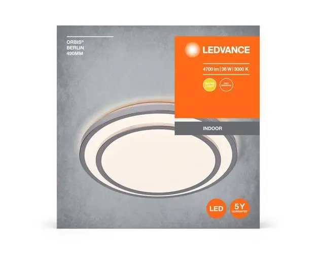 Plafoniera LED Ledvance Orbis Berlin 490, 36W, 4700 lm, lumina calda (3000K), IP20, Ø49cm, metal/plastic, Argintiu