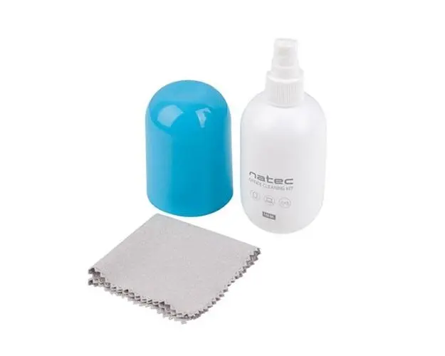 Spray de curatare 140ml cu laveta din microfibra pentru echipamente de birou Natec Raccoon Office Cleaning Kit