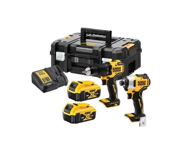 Set de scule cu acumulatori, DeWALT, Li-Ion, 18V, 2 x 4.0Ah, DCD709, DCF809, Negru, Galben