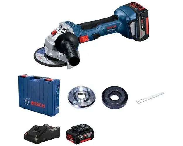Polizor unghiular Bosch Professional GWS 180-LI, 18 V, 4 Ah, 125 mm, motor fara perii, 2 acumulatori Li-Ion, incarcator, valiza plastic