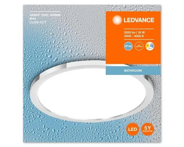 Plafoniera LED pentru baie Ledvance Orbis Disc Crom, 18W, 2200 lm, lumina alba (3000-4000K), IP44, Ø300x47mm, aluminiu/metal, Argintiu