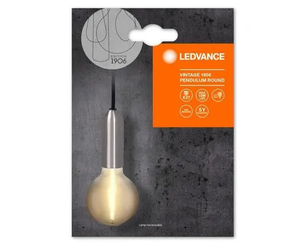 Pendul Ledvance Vintage 1906 Round Cromat, E27, max. 15W LED, Metal, IP20, Ø100mm, cablu 1.5m, bec neinclus