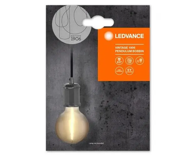 Pendul Ledvance Vintage 1906 Bobbin, E27, max. 15W LED, Metal, IP20, Ø100mm, cablu 1.5m, bec neinclus