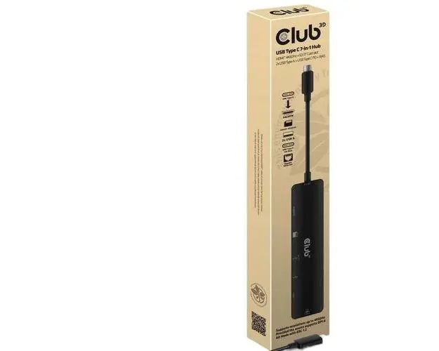 HUB USB Club3D, USB tip C 3.2 Gen1, 7in1, HDMI, 4K60Hz, Slot pentru card SD TF 2xUSB tip A USB tip C PD RJ45