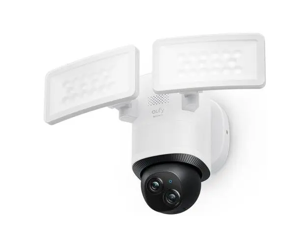Camera supraveghere video eufy FloodLight Camera E340, Dual Camera, cu fir, inregistrare 24/7, 360 Pan and Tilt, 2000 Lumen, 3K Full HD, audio bidirectional, Iluminare Smart Led, compatibila cu HomeBase 3 (Alb)