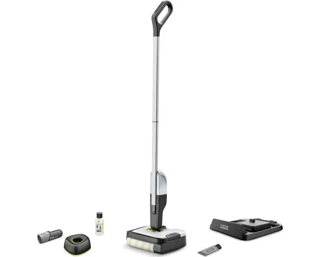 Mop Electric Karcher FC 2-4 Battery Set Cordless, 1.056-200.0, 3,6 - 3,7 - Max. 4,2 V, 200 ml (apa curata), 100 ml (apa murdara), latime rola 18 cm, autonomie 20 min (max), include baterie interschimbabila si incarcator de baterii (Alb/Negru)