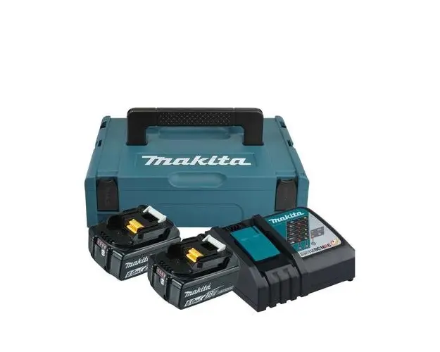 Set 2 acumulatori si incarcator Makita 198116-4, 18 V Li-Ion, 6 Ah, valiza speciala, compatibil cu Makita DPO600Z