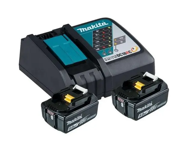 Set 2 acumulatori si incarcator Makita 197570-9, 18 V Li-Ion, 5 Ah, compatibil cu Makita DPO600Z