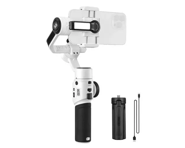 Stabilizator pentru telefoane mobile Zhiyun Smooth 5S, cu trepied, lumina LED, 2600mAh (Alb)
