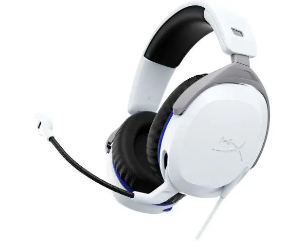 Casti Gaming HyperX Cloud Stinger 2 PS5/PS4/PC, Jack 3,5mm pentru conectare direct la controller, drivere 50mm, slidere gradate, microfon cu noise cancelling, spuma cu memorie (Alb)