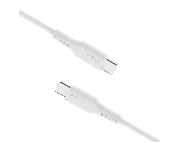 Cablu lung pentru incarcare si date Liquid FIXED din silicon, conectori USB-C/USB-C, suport PD, 2m, USB 2.0, 60W (Alb)