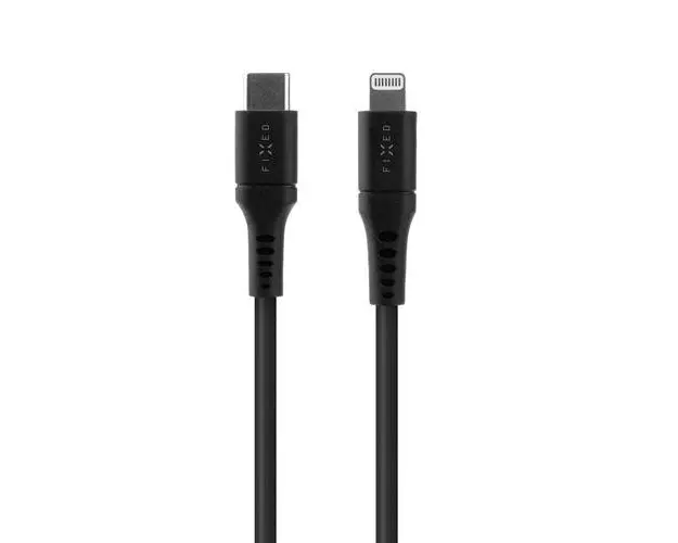 Cablu lung de incarcare si date din silicon FIXED, conectori USB-C/Lightning, suport PD, 2m, MFI (Negru)