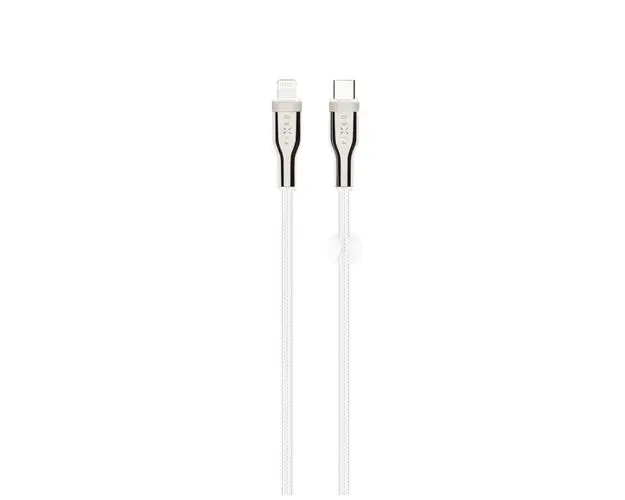 Cablu scurt pentru incarcare si date FIXED cu impletitura, conectori USB-C/Lightning, suport PD, 2 m, MFI (Alb)