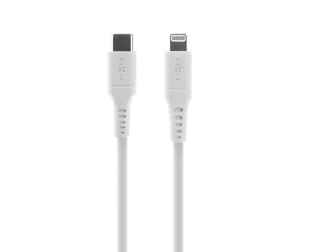 Cablu scurt de incarcare si date din silicon FIXED, conectori USB-C/Lightning, suport PD, 0,5 m, MFI (Alb)