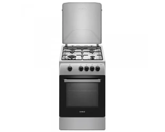 Aragaz Samus SM561BXS, 4 Arzatoare gaz, Cuptor gaz, Siguranta plita si cuptor, Geam dublu la cuptor, Inox/Argintiu