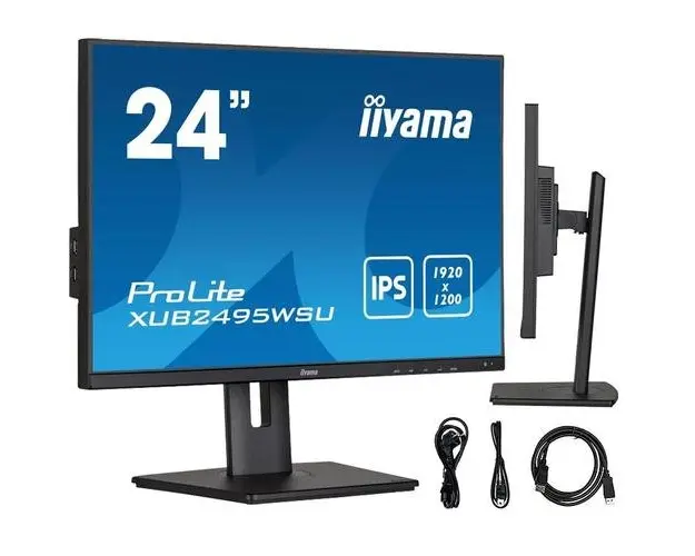 Monitor IPS LED Iiyama 24.1inch XUB2495WSU-B5, 1920 x 1200, VGA, HDMI, DisplayPort, Boxe, Pivot (Negru)