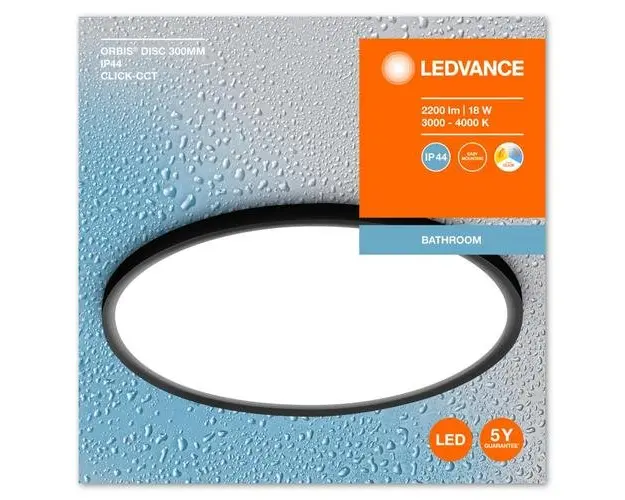 Plafoniera LED pentru baie Ledvance Orbis Disc Black, 18W, 2200 lm, lumina alba (3000-4000K), IP44, Ø300x47mm, aluminiu/metal, Negru
