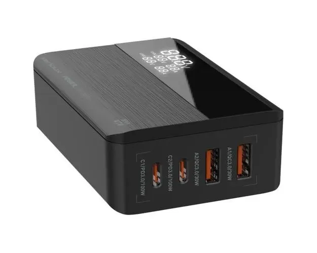 Incarcator retea Serioux QC100WGAN, 100W, tehnologie GaN, 2x USB-C,2x USB-A, Negru