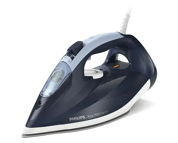 Fier de calcat Philips Azur DST7030/20, 2800W, debit de abur continuu de 50g/min si jet de abur de 250 g, talpa SteamGlide Plus, rezervor de 300ml si sistem de curatare automata cu rezervor integrat pentru calcar, oprire automata de siguranta, Albastru