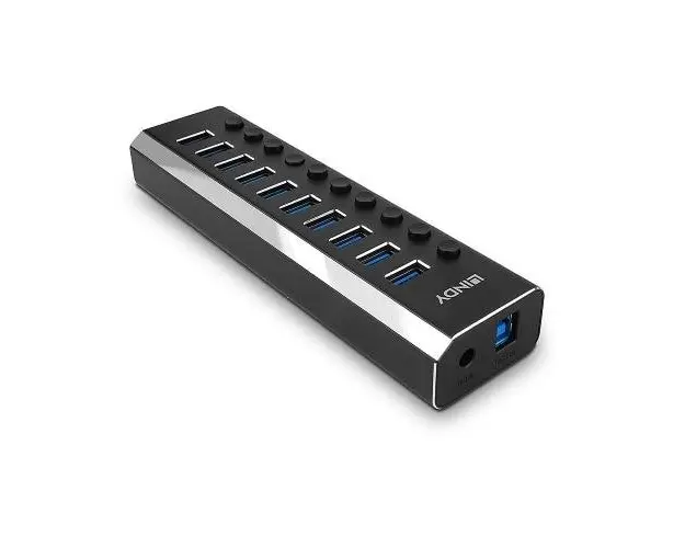Hub USB Lindy 43370, 10x USB 3.2 gen 1, Negru