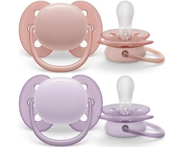Set 2 suzete Philips-Avent SCF091/31, ultra soft 0-6 luni, Ortodontice, fara BPA, Roz/Mov