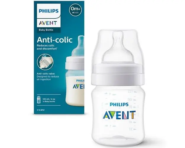 Biberon anti-colici Philips Avent SCY100/01, 125 ml, Tetina cu debit 1, +0 luni, fara BPA, usor de curatat