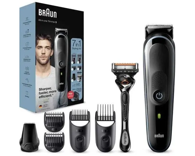 Aparat de tuns barba si parul 7-in-1 Braun MGK5355, trimmer pentru precizie, aparat de ras Gillette ProGlide (Negru)