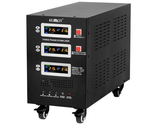 Stabilizator de tensiune cu servomotor, trifazic, 10KVA, PROAVR-10K KEMOT, Negru