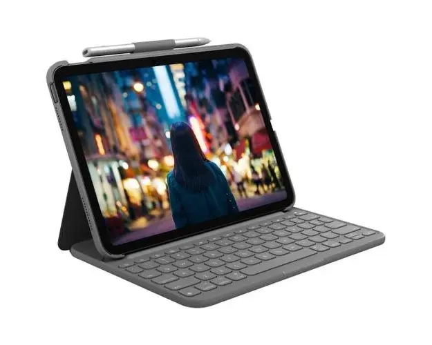 Husa cu tastatura Logitech Slim Folio pentru iPad 10, UK, Gri