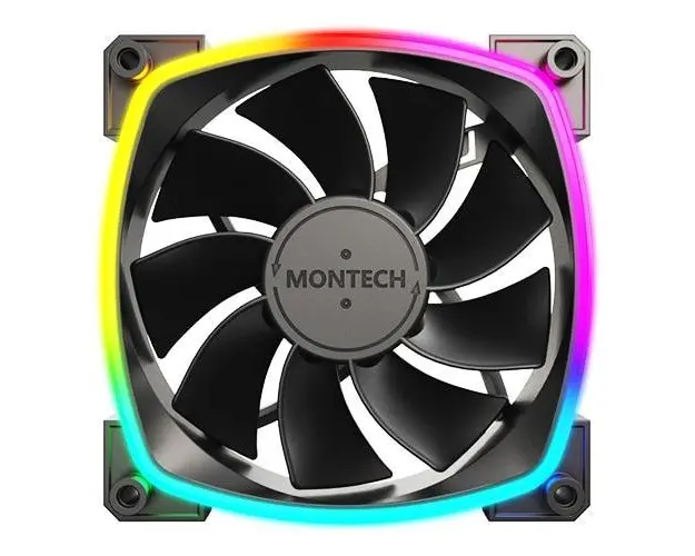Ventilator Montech RX120, PWM, ARGB, palete inversate, 120 mm, Negru