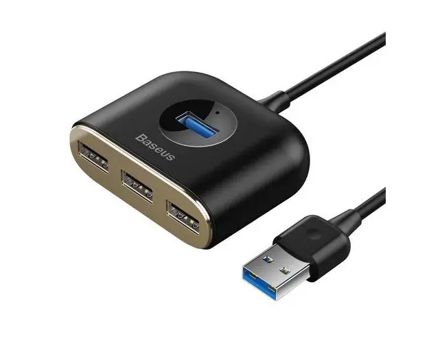 Adaptor Baseus USB Square Round Hub - hub USB cu 4 porturi pentru computere si laptopuri, Negru