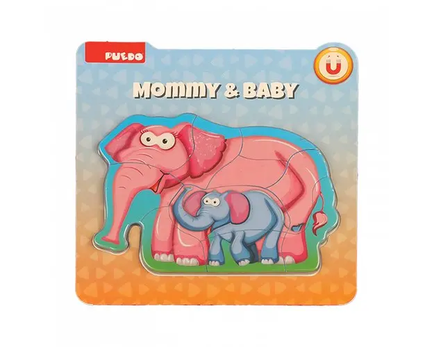 Puzzle mama si copilul, elefant, 8 piese