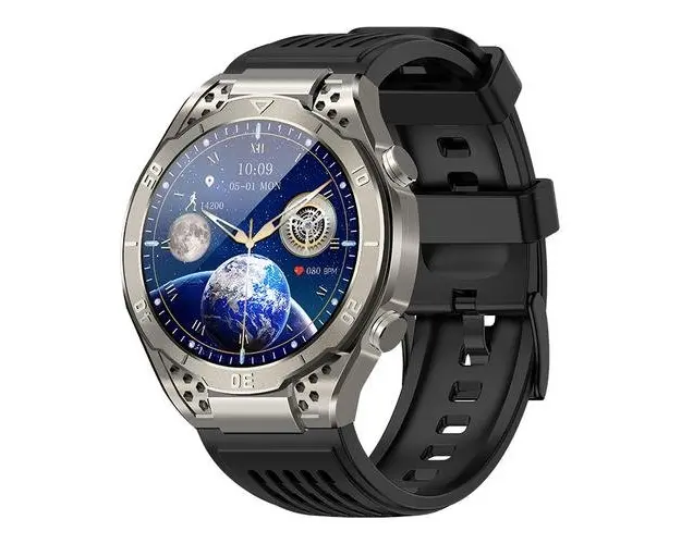 Smartwatch iSEN JA01, AMOLED 1.43inchHD, Glicemie, Apel Bt, Apel SOS, Asist. vocala, Nivel radiatii, EKG, Acid uric, Lipide sange, Masa corporala, Bratara Silicon Negru (Argintiu)
