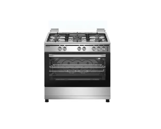 Aragaz Studio Casa Grand Cucina CG90 New, 90 x 60 cm, 5 arzatoare gaz, Wok, Grill gaz, Rotisor, Gratare fonta, Clasa energetica A, Inox