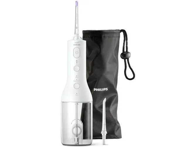 Aparat de curatare interdentara Philips Sonicare Power Flosser HX3826/31, tehnologie QuadStream, 2 capete de curatare, 2 moduri de curatare, 3 niveluri de intensitate, husa (Alb)