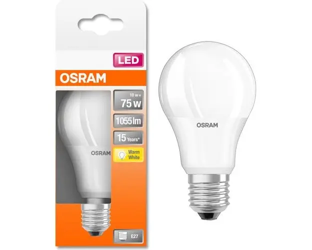 Bec LED Osram LED STAR A75 E27, 10W (75W), 1055 lm, lumina calda (2700K), clasa energetica F
