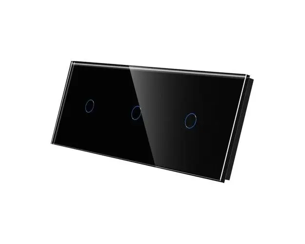 Panou Intrerupator Simplu + Simplu + Simplu cu Touch Din Sticla LUXION, Negru