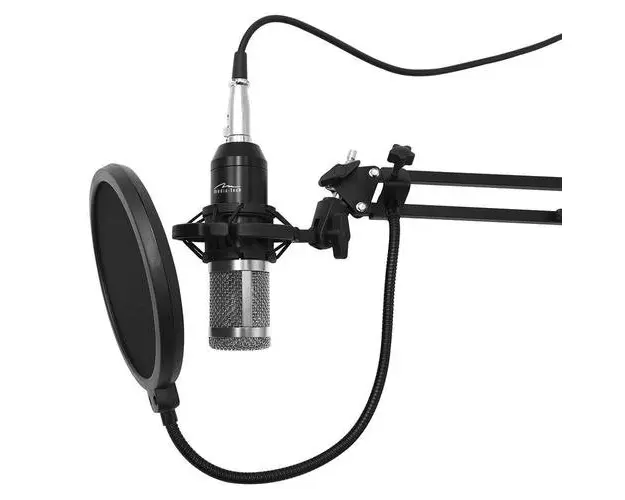 Microfon profesional Media Tech MT397S, cu accesorii pentru studio si streaming (Negru)