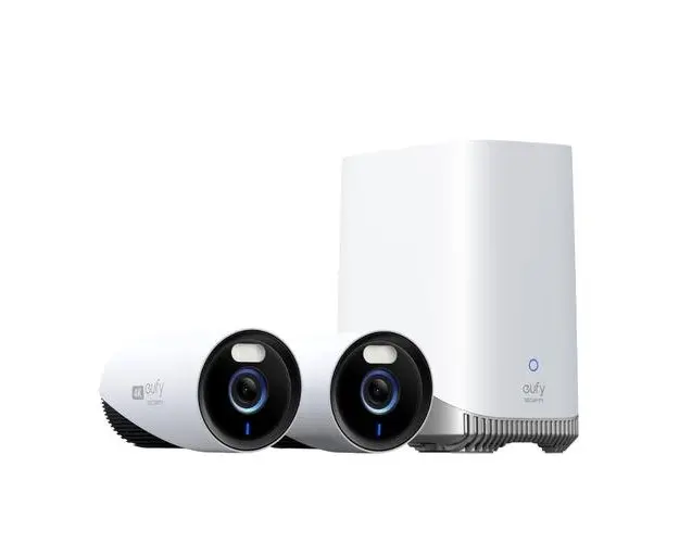 Kit supraveghere video eufyCam E330 (Professional), Rezolutie 4K, AI, Supraveghere 24/7, HomeBase 3 + 2 camere video, Alb
