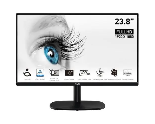 Monitor VA LED MSI PRO 23.8inch MP245V, Full HD, 100 Hz, VGA, HDMI, 1 ms, Eye Care (Negru)