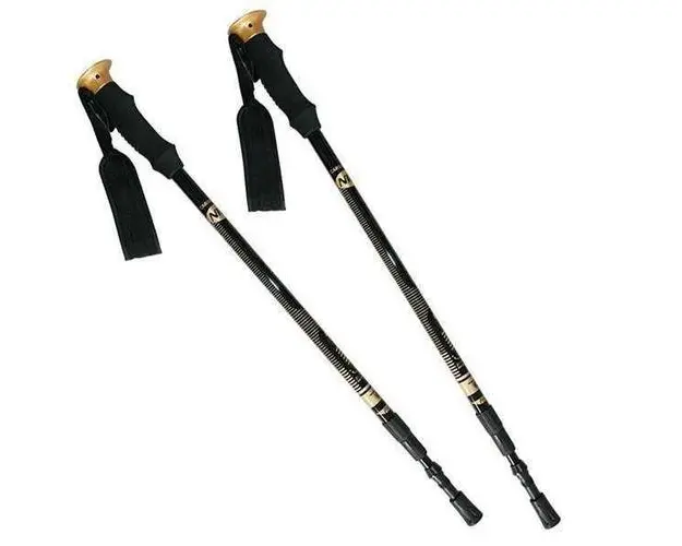Set 2 bete pentru trekking, Nils, Carbon, 3 segmente, Negru
