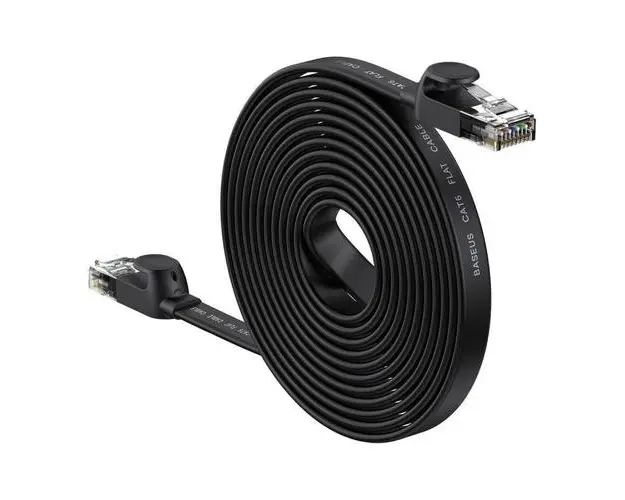 Cablu retea Baseus Speed Six Ethernet, Cat. 6, Mufat 2xRJ45, Lungime 15 m, Flat, 1Gbps, Negru