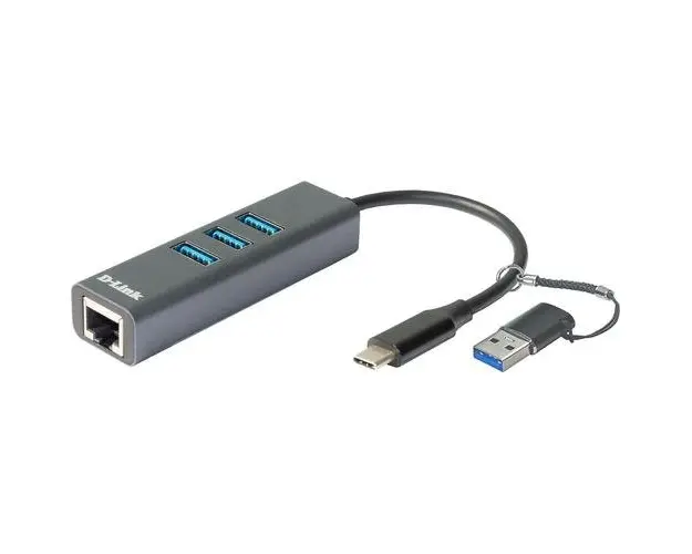 Hub USB D-LINK DUB-2332, USB 3.0, port RJ-45 Gigabit, Negru