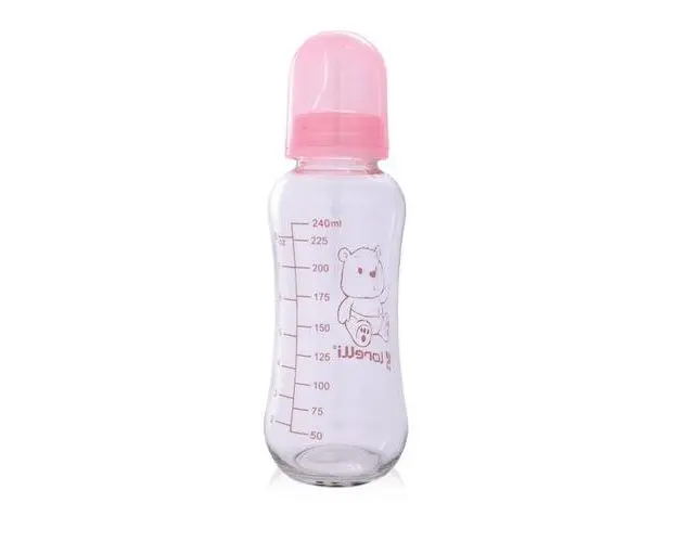 Biberon din sticla cu capac Lorelli, 240 ml, Pink