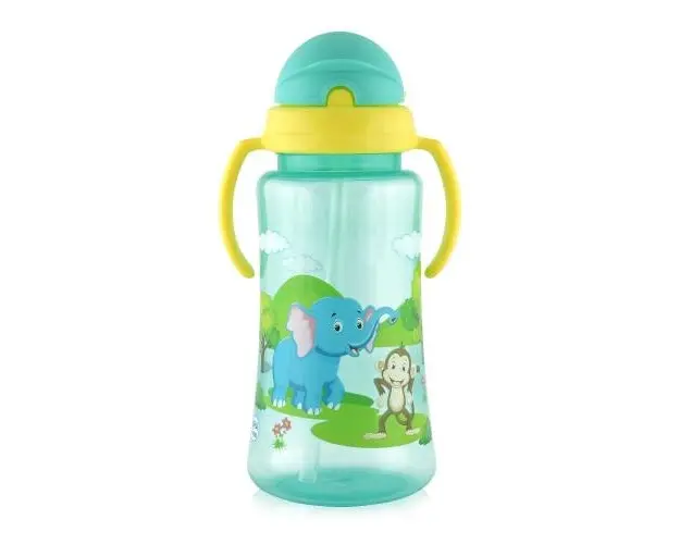 Cana LORELLI cu manere si pai moale, capac ergonomic, 12 luni+, 330 ml, Green