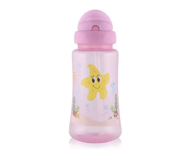 Cana LORELLI cu pai moale, capac ergonomic, 12 luni+, 330 ml, Pink
