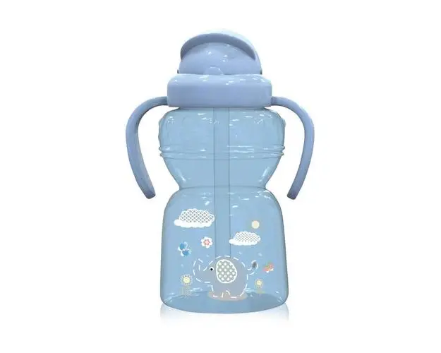Biberon sport Animals Lorelli, cu manere si pai moale, 6 luni+, 325 ml, Moonlight Blue